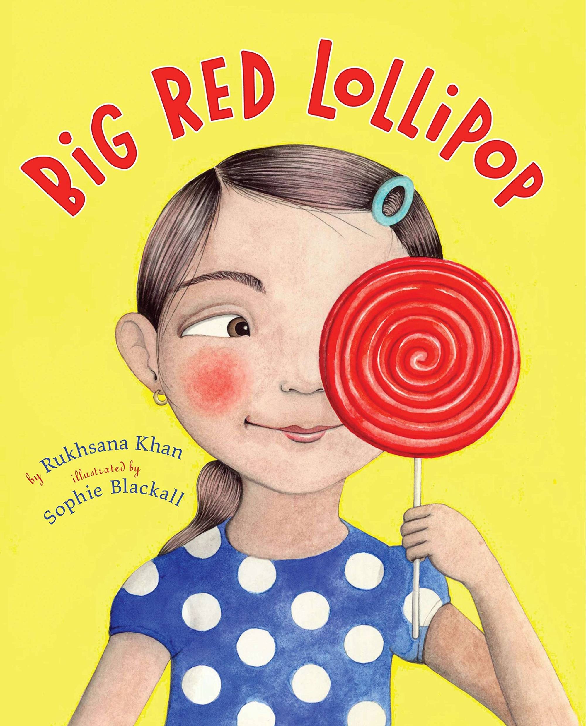Illustrated book cover featuring a child holding a big red lollipop up to their face